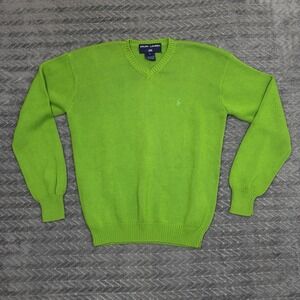 Vtg Ralph Lauren Sport Men Medium Lime Green V-Neck Cotton Sweater Preppy Tennis